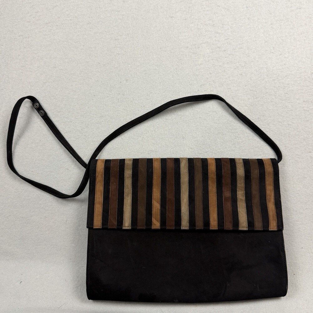 Vintage Casadei Italian Suede 90s Striped Envelope Shoulder Bag Brown Black